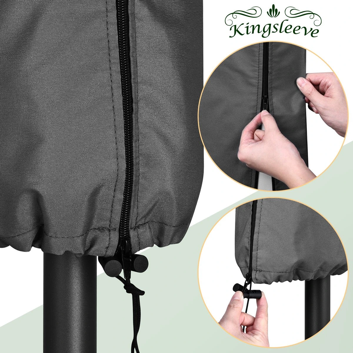 Kingsleeve Parasolhoes Tot Ø 330cm - Weerbestendig Robuust - Grijs 12 Kingsleeve Parasolhoes Tot Ø 330cm - Weerbestendig Robuust - Grijs - Afbeelding 12