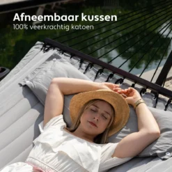 Vita5 Hangmat Met Standaard En Spreidstok – 2 Persoons – Incl. Bekerhouder - Afneembaar Kussen – Uv-bestendig – Lichtgrijs -Tuinwereld Verkoop 1200x1200 918