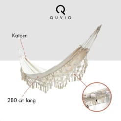 QUVIO Hangmat Voor In De Tuin - Tuinstoelen - Reishangmat Voor Camping, Outdoor En Reizen - Hamock - Katoen Ademend - Maximale Belasting Van 250KG - Lig Oppervlak Van 180 Cm - Geschikt Voor 1 Persoon - Beige -Tuinwereld Verkoop 1200x1200 931