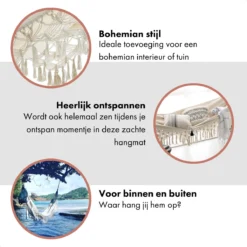 QUVIO Hangmat Voor In De Tuin - Tuinstoelen - Reishangmat Voor Camping, Outdoor En Reizen - Hamock - Katoen Ademend - Maximale Belasting Van 250KG - Lig Oppervlak Van 180 Cm - Geschikt Voor 1 Persoon - Beige -Tuinwereld Verkoop 1200x1200 932