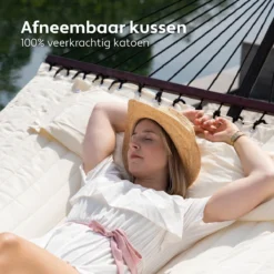 Vita5 Hangmat Met Standaard En Spreidstok – 2 Persoons – Incl. Bekerhouder - Afneembaar Kussen – Uv-bestendig – Beige -Tuinwereld Verkoop 1200x1200 955