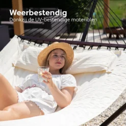 Vita5 Hangmat Met Standaard En Spreidstok – 2 Persoons – Incl. Bekerhouder - Afneembaar Kussen – Uv-bestendig – Beige -Tuinwereld Verkoop 1200x1200 958