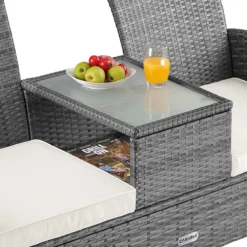 Casaria Polyrattan Tuinbank - Incl. Tafel & Kussens 7 Cm - Grijs -Tuinwereld Verkoop 1200x1200 98