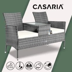 Casaria Polyrattan Tuinbank - Incl. Tafel & Kussens 7 Cm - Grijs -Tuinwereld Verkoop 1200x1200 99