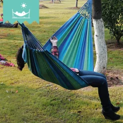 Dubbele Hangmat Blauw - 1 Of 2 Persoons - Lig Oppervlak 190x150cm - Lengte 260cm -Tuinwereld Verkoop 1200x1200 990