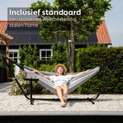 Vita5 Hangmat Met Standaard – 2 Persoons – Incl. Bekerhouder – 205kg Draaggewicht – Grijs -Tuinwereld Verkoop 1200x1200 992