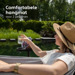 Vita5 Hangmat Met Standaard – 2 Persoons – Incl. Bekerhouder – 205kg Draaggewicht – Grijs -Tuinwereld Verkoop 1200x1200 993