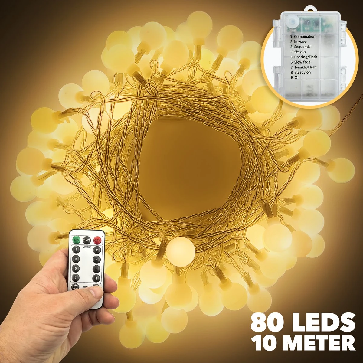 Brightly® Lichtsnoer Van 10 Meter LED – Op Batterijen – Voor Binnen En Buiten – Warm Wit Lichtslinger – Tuinverlichting Met Lampjes Slinger – LED Fairy Lights – Waterdicht 1 Brightly® Lichtsnoer Van 10 Meter LED – Op Batterijen – Voor Binnen En Buiten – Warm Wit Lichtslinger – Tuinverlichting Met Lampjes Slinger – LED Fairy Lights – Waterdicht