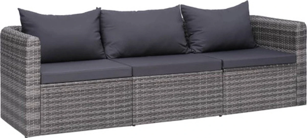 VidaXL 3-delige Loungeset Met Kussens Poly Rattan Grijs 1 VidaXL 3-delige Loungeset Met Kussens Poly Rattan Grijs