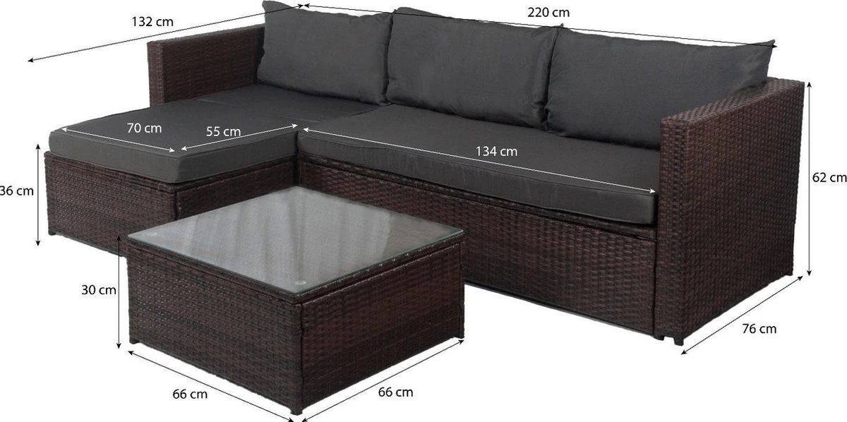 Loungebank Miko Bruin Tuin, Loungeset Buiten Wicker 3 Loungebank Miko Bruin Tuin, Loungeset Buiten Wicker - Afbeelding 3