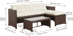 Teamson Home 3-Delig Hoek Loungeset - Tuinmeubelen - Tuinbank - Omvat Tafel En Kussens - Rotan - Bruin/Wit -Tuinwereld Verkoop 1200x603 3