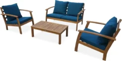 Houten Loungeset 4 Plaatsen - Ushuaïa - Donker Turquoise Kussens, Bank, Fauteuils En Lage Tafel Van Acacia, Design -Tuinwereld Verkoop 1200x603 5