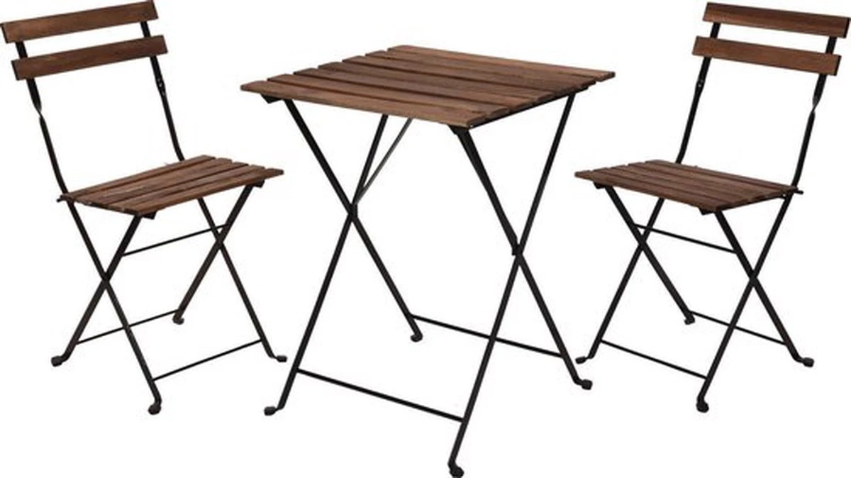 Wooners® Bistroset - Tuintafel Met Twee Stoelen - Metaal En Hout - Zwart 2 Wooners® Bistroset - Tuintafel Met Twee Stoelen - Metaal En Hout - Zwart - Afbeelding 2
