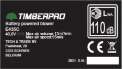 TIMBERPRO - Bladblazer Elektrisch 40V, ZEER Krachtig (incl. 4A Batterij En Incl. Lader) 17 TIMBERPRO - Bladblazer Elektrisch 40V, ZEER Krachtig (incl. 4A Batterij En Incl. Lader) -Tuinwereld Verkoop 1200x676 2