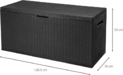 Verrijdbare Tuinkussen Opbergbox - Rattan Look - Zwart - 350 Liter -Tuinwereld Verkoop 1200x733 2