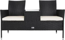 Casaria Polyrattan Tuinbank - Incl. Kussen - 143x55x88 Cm Zwart