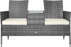 Casaria Polyrattan Tuinbank - Incl. Tafel & Kussens 7 Cm - Grijs