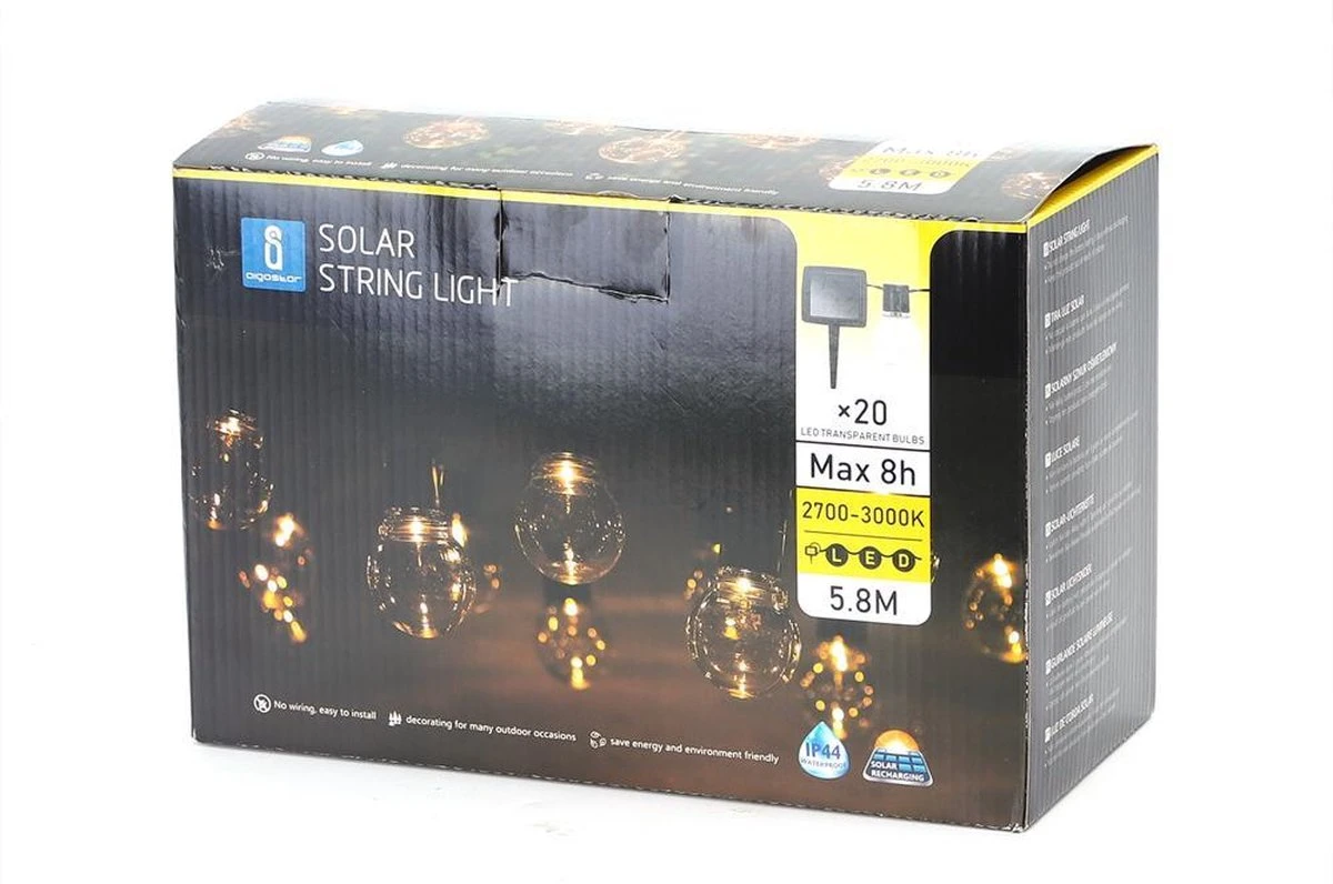 Aigostar 10VRG Solar Lichtsnoer - Lichtslinger Op Zonne-energie - Lampjes Slinger - 20 Transparante LED - 3000K - 5.8 Meter 2 Aigostar 10VRG Solar Lichtsnoer - Lichtslinger Op Zonne-energie - Lampjes Slinger - 20 Transparante LED - 3000K - 5.8 Meter - Afbeelding 2