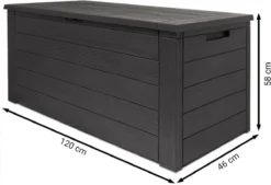 Merkloos Woody Tuin Opbergbox - 324 Liter 45x120x60 Cm - Tuinkussenbox - Antraciet/bruin -Tuinwereld Verkoop 1200x823