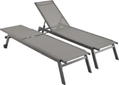 ELSA - Set Van 2 Ligstoelen Van Aluminium En Textileen, Ligbed Multipositioneel Met Wieltjes, Kleur Antraciet/donkergrijs 9 ELSA - Set Van 2 Ligstoelen Van Aluminium En Textileen, Ligbed Multipositioneel Met Wieltjes, Kleur Antraciet/donkergrijs -Tuinwereld Verkoop 1200x854 5
