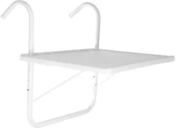 Luxe Inklapbare Balkontafel – 52 X 40 X 56cm – Wit – Hangend – Balkonbar – Balkontafels – Balkontafeltje – Hangtafel Balkon – Balcony Table – Voor Aan Het Balkon – Ophangbaar – Opklapbaar – Tafel – Inklapbaar – Buiten – Tafeltje – Klaptafel