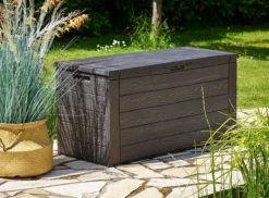 Merkloos Woody Tuin Opbergbox - 324 Liter 45x120x60 Cm - Tuinkussenbox - Antraciet/bruin -Tuinwereld Verkoop 1200x884 1