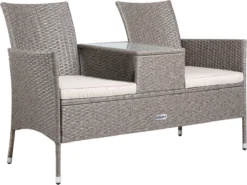 Casaria Tuinbank Polyrattan - 2-Zits Incl.Tafel - Weerbestendig Beige -Tuinwereld Verkoop 1200x897 2