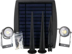 Proventa Longlife Solar LED Tuinspots Inclusief Zonnepanelen - 4 X LED Prikspot + 2 X Zonnepaneel -Tuinwereld Verkoop 1200x907
