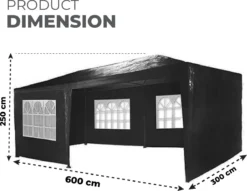 MaxxGarden Partytent - Paviljoen - 3x6m - Incl. Zijwanden - Waterdicht - Zwart -Tuinwereld Verkoop 1200x927