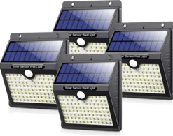 Auronic Solar Buitenlamp Met Bewegingssensor - 97 LED's - Wit Licht - Op Zonne-energie - IP65 Waterdicht - 4 Stuks