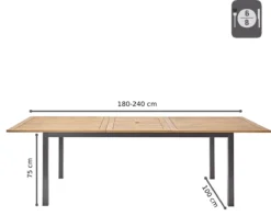 NATERIAL - Uitschuifbare Tuintafel ORIS - Uitschuifbare Tafel Voor 6 Tot 8 Personen - 180-240x100 Cm - Aluminium - Hout Eucalyptus -Tuinwereld Verkoop 1200x958