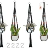 4 Stuks Zwarte Macrame Plantenhangers - Boho Handgeweven Katoen Hangpot Voor Binnen/Buiten - Hangende Bloempot Met Kralen - Macramé Touw/Koord Hangplant Houder - Bohemian Wandhanger Decoratie - Plant Hanger - Verticale Tuin Bloempothouder Planthanger