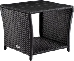 Casaria Polyrattan Bijzettafel - WPC Tafelblad 45x45x40cm – Zwart