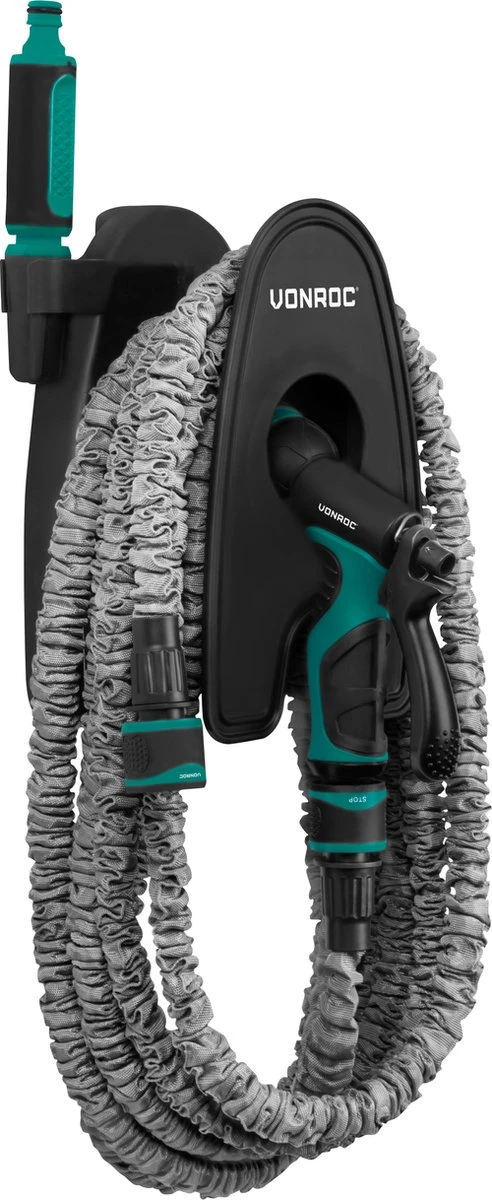 VONROC Tuinslang – Uitrekbare Tuinslang 20 Meter – Incl. Aansluitingen, Muursteun, Spuitstuk En Broespistool 2 VONROC Tuinslang – Uitrekbare Tuinslang 20 Meter – Incl. Aansluitingen, Muursteun, Spuitstuk En Broespistool - Afbeelding 2