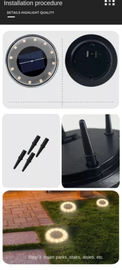 Arisenn® 360 - 4 X Solar LED Grondspot Zwart - WarmWit 3000K - Solar Tuinverlichting - Buitenlamp - Tuinverlichting Op Zonne-Energie - Schemerschakelaar - Automatisch Aan- IP67 - 1200 MAh Lithium Accu -Tuinwereld Verkoop 544x1200 1