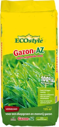 ECOstyle Gazon AZ Organische Gazonmest – Voor Diepgroen En Sterk Gazon – Geeft Tot 120 Dagen Voeding – Werkt Tegen Mos - 265 M² - 20 KG -Tuinwereld Verkoop 562x1200 1