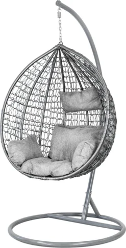 Hangstoel - Ei Stoel - Met Grijze Standaard & Kussens - Tot 125kg