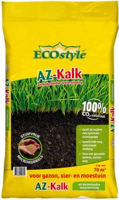 ECOstyle AZ Kalk Micro Korrel – Voor Gazon, Sier- En Moestuin - Corrigeert Zuurgraad Direct En Langdurig - Werkt Tegen Mos - CO2-Neutraal – 30 M² - 2 KG -Tuinwereld Verkoop 717x1200 2