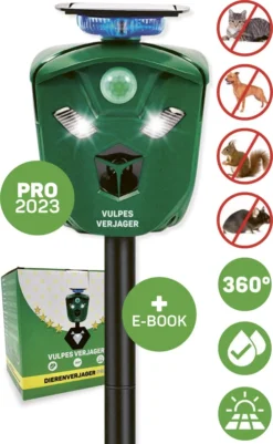 Vulpes Verjager® Ultrasone Kattenverjager Op Zonneenergie - Kattenschrik - Marterverjager - Waterdicht, 360° Bescherming & 20m Bereik - Afweermiddel Voor Vogels, Katten, Muizen Etc.