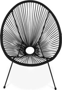 Set Van 2 Design Stoelen Ei-vormig - Acapulco Zwart - Stoelen 4 Poten Retro Design, Plastic Koorden, Binnen/buiten -Tuinwereld Verkoop 830x1200