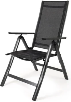 Tuinstoel 7 Standen, Inklapbaar, Aluminium Frame, Textileen Zitting En Rugleuning