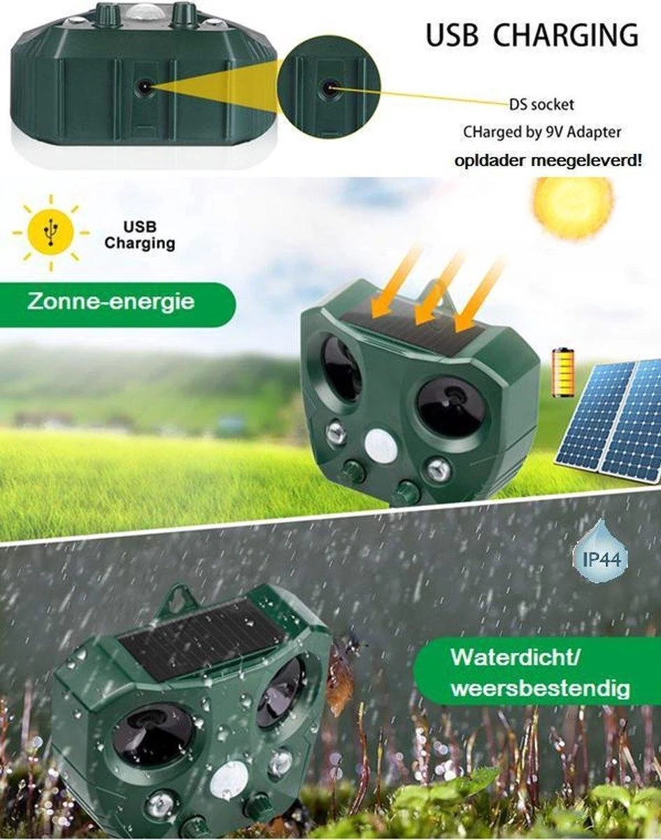 Dentools Ultrasone Kattenverjager - Kattenschrik - Zonneenergie - Marterverjager - Op Batterijen - Met Adapter - Katten Afweermiddel - Tuin - Ongedierte Verjager 4 Dentools Ultrasone Kattenverjager - Kattenschrik - Zonneenergie - Marterverjager - Op Batterijen - Met Adapter - Katten Afweermiddel - Tuin - Ongedierte Verjager - Afbeelding 4