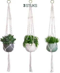 Gadgy Plantenhanger Macramé 3 Stuks - Luxe Gevlochten Touw Katoen - Plantenpot Ophangen - Hangpot